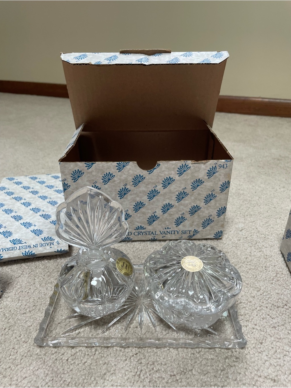 Princess House Clear Crystal Vanity Tray Set